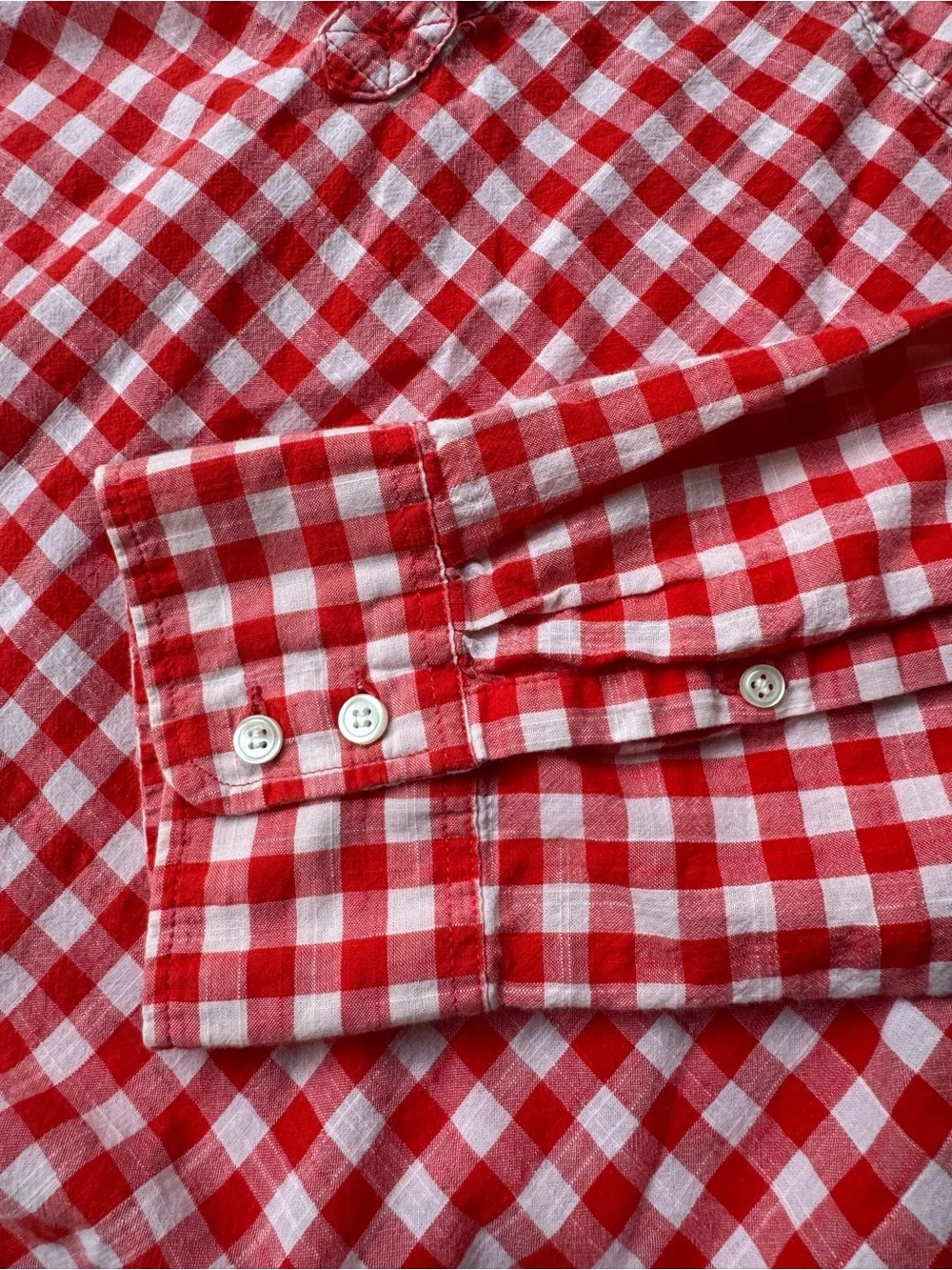 J Crew XL Red Gingham Boy Cut Button Down Shirt